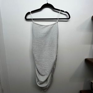 Shiny Silver Mini Dress with Ruched Sides